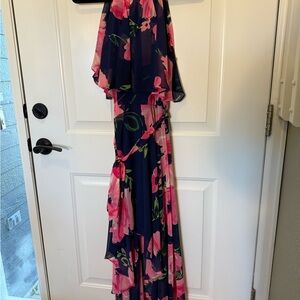 Eliza J Navy and Pink Floral Asymmetrical High Low Dress
